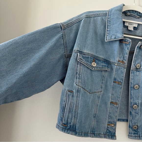 Forever21 Cropped Jean Jacket Blue Denim Nashville Rodeo Western Festival Casual - Picture 6 of 12